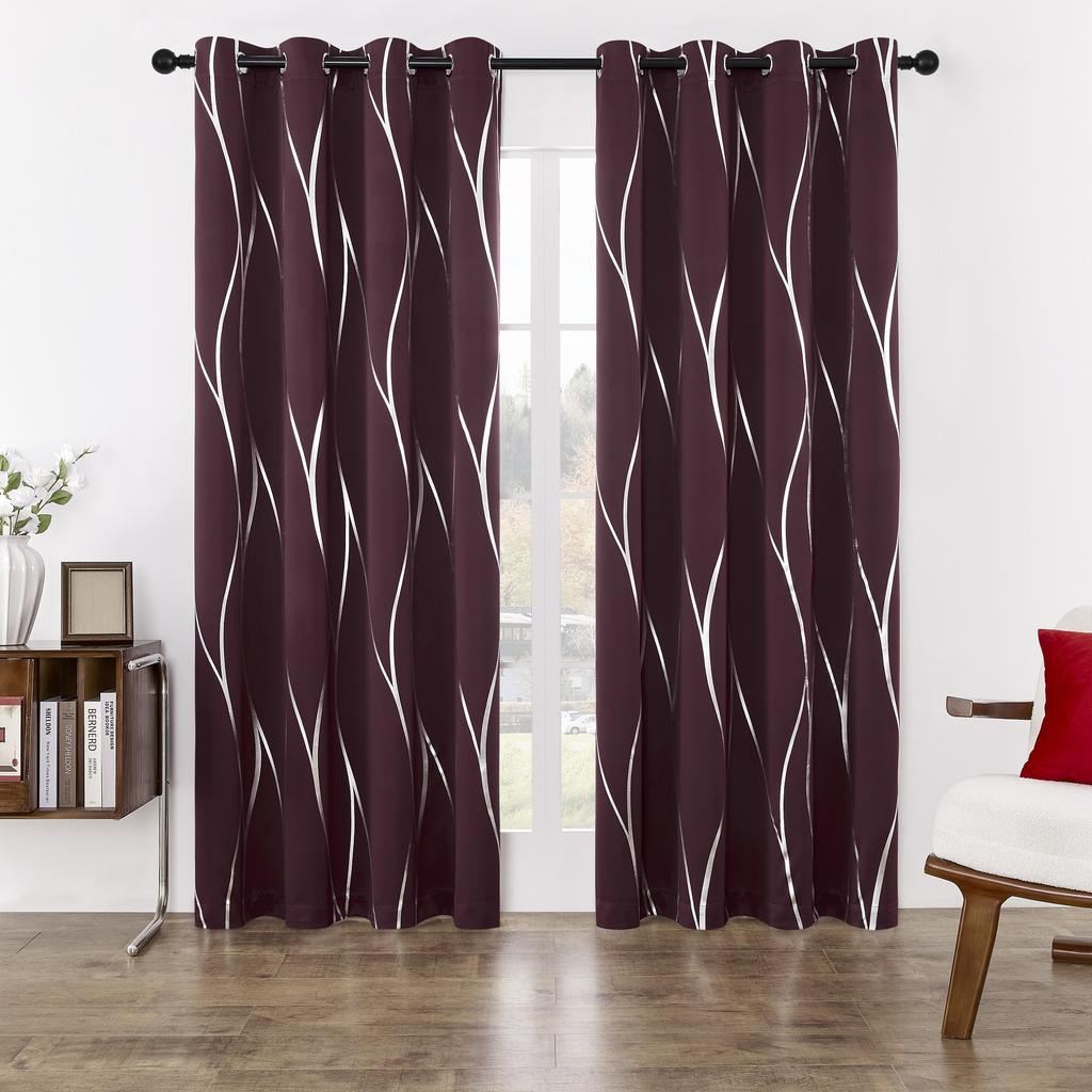 Упаковка из 2 затемняющих штор с люверсами, теплоизолирующих, затемняющих комнату с волнистой фольгой, напечатанной для спальни