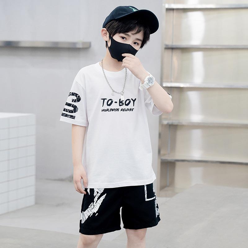 Boys' Summer Set Round Loose Kids Short Sleeve+Shorts Two Piece Clothes Suits