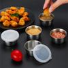 6 шт. миска для соуса из нержавеющей стали, серебристая круглая, для соуса кетчупа, 40 мл, мини-чашка для приправ с крышкой, многоразовая посуда