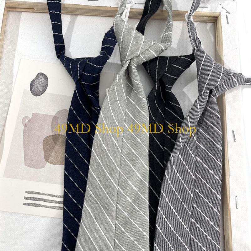 49MD Student Pre Tied Neck Ties Preepy Look Pretty Striped Tie Cravat Necktie Vintage Neck Wear Accessories