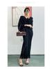 Miyake Pleated Large V-Neck Fishtail Tassel Dress with Bat Sleeves, 2025 Collection