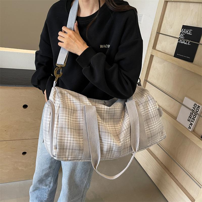 Женская клетчатая сумка для фитнеса с разделением на сухое и влажное, с отделением для обуви, большой вместимости, повседневная, портативная, дорожная, может крепиться к тележке