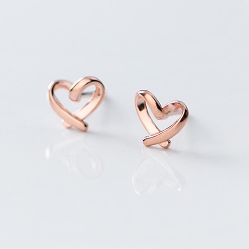 Genuine 925 Silver Heart Stud Earrings for Women Cute Small Earrings for Lover Girls