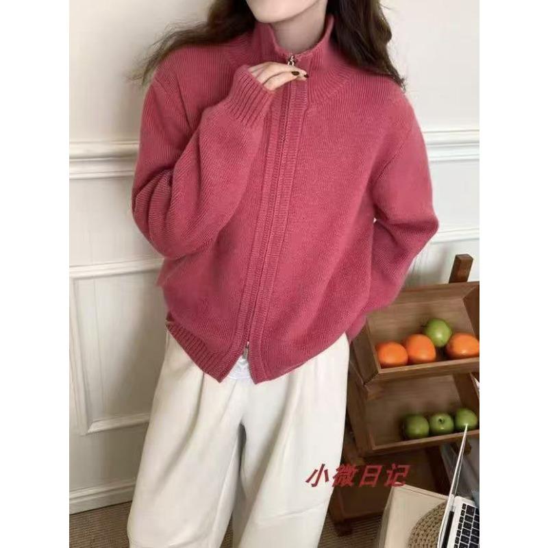 Осень и зима новый свитер на двойной молнии куртка женская толстая с воротником-стойкой повседневный дизайн короткий вязаный кардиган женский