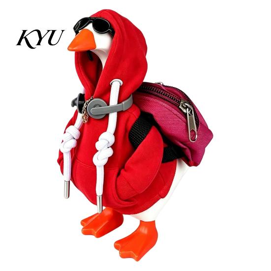 Creative Desk Decoration Items 7 Inch Goose Outfits, Red Hoodie Sunglasses Necklace Backpack Headset, Decorative Miniature Backpacks Mini Desktop