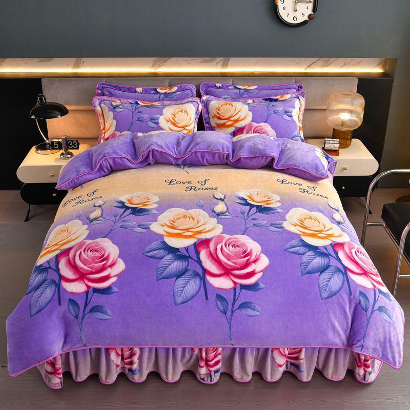 G5Z9 Jin Double-Sided Thickened Velvet Four-Piece Bedding Set for Weddings