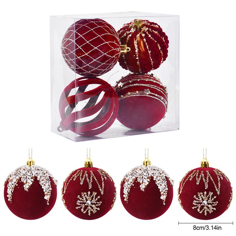 4Pcs 8CM Wine Red Christmas Ball Ornaments Big Xmas Tree Hanging Pendant 2024 Christmas Decorations For Home 2025 New Year Gifts