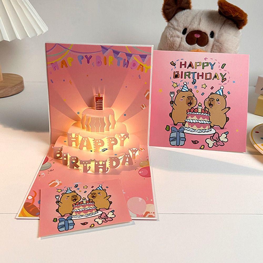 With Envelope 3D Light Music Card Happy Birthday Cake Blessing Card Blessing Occasion