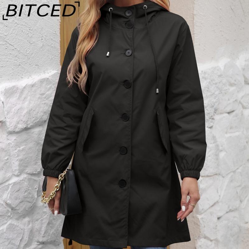 BITCED Осенне-зимний водоотталкивающий тренч с капюшоном, женское повседневное длинное пальто свободного кроя, больших размеров, верхняя одежда для улицы от дождя