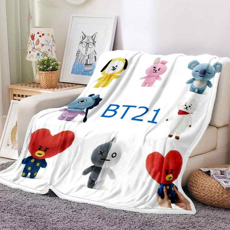 2022 Мультяшное одеяло BT21, мягкое флисовое одеяло, домашний декор, спальня, гостиная, диван, одеяла с цифровой печатью для путешествий