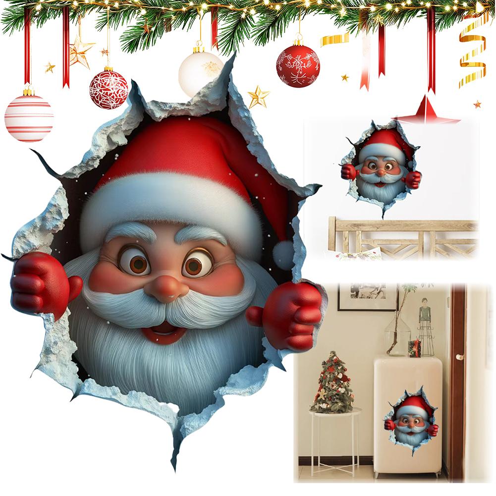 NEW Christmas Wall Sticker Santa Claus Breaking Through Effect Wall Sticker Removable DIY Peel Sticker for Home Party Decor
