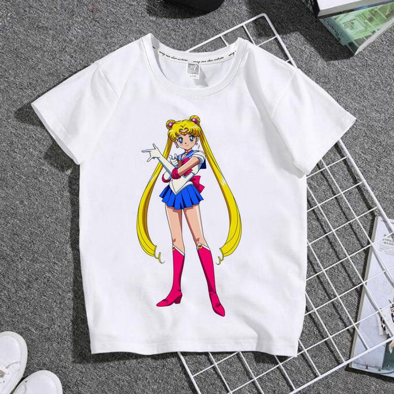 New Childrens Shortsleeved Tshirt with Japanese Anime Beauty Warrior Print A Familyfriendly Top
