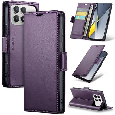 Xiaomi Poco F8 Pro Case, ERBORD Glossy Litchi, Wallet Flip Cover, Purple