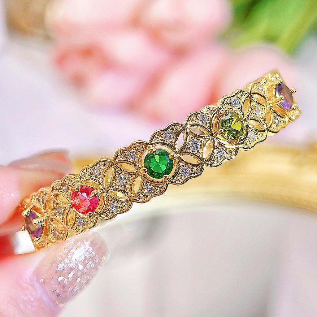 WWJ Royal And Noble Party Wedding Golden Регулируемый открывающийся браслет Роскошные ретро женские ювелирные аксессуары Цветные браслеты с цирконием CZ