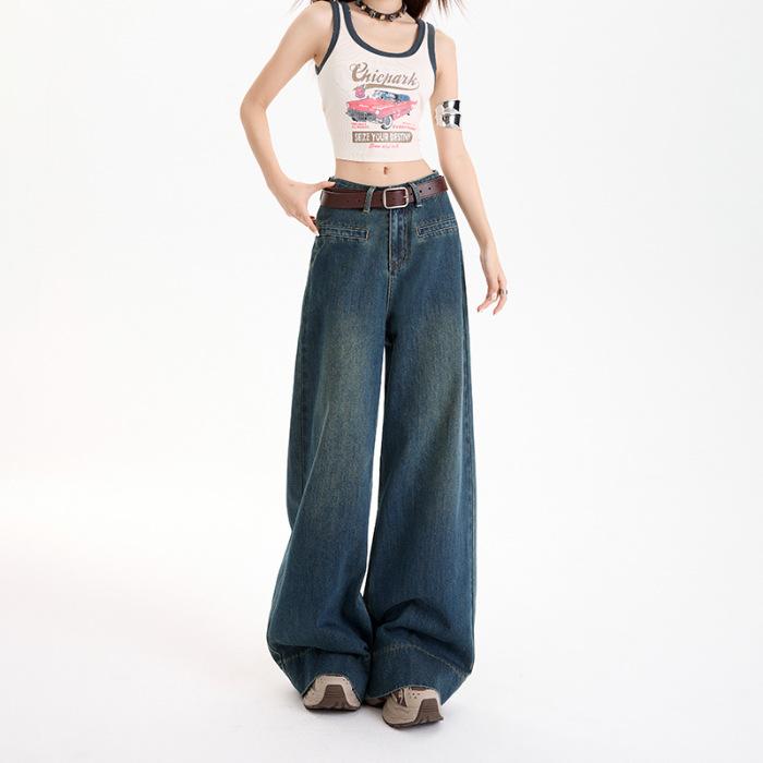 Супермягкие облегающие джинсы с высокой талией и широкими штанинами для женщин Весна Свободные брюки с широкими штанинами для женщин Весна Свободные брюки в пол для женщин Весна