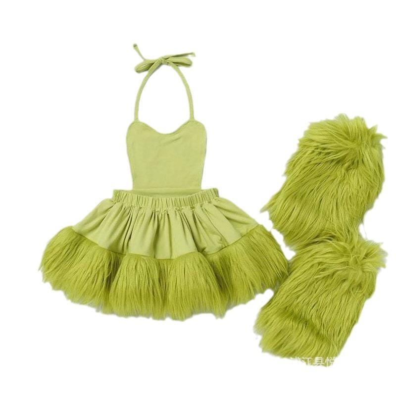 Рождественский костюм Зеленые волосы Гринч Короткая юбка Мультяшная юбка феи Косплей Платье принцессы Платье для выступления