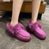 Winter Women's Cotton Flat Shoes Moccasins Femme Warm Plush Loafers Comfy Fur Flats Woman Large Size 35-43 Platform Furry Boots