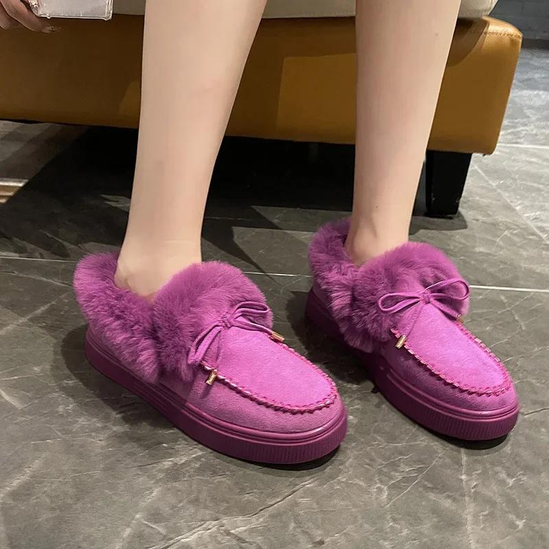 Winter Women's Cotton Flat Shoes Moccasins Femme Warm Plush Loafers Comfy Fur Flats Woman Large Size 35-43 Platform Furry Boots