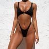 European and American Women Sexy One-Piece Padded Swimsuit Cut Out Monokini Solid Swimwear Backless Bikini High Cut Bathing Suit