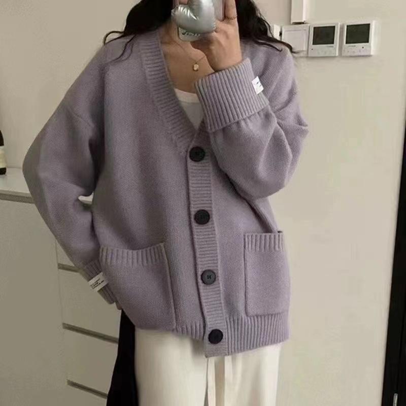 Autumn and Winter New Women's Loose and Simple Knitted Cardigan, Fattened and Enlarged Soft Waxy Sweater Jacket Thickened