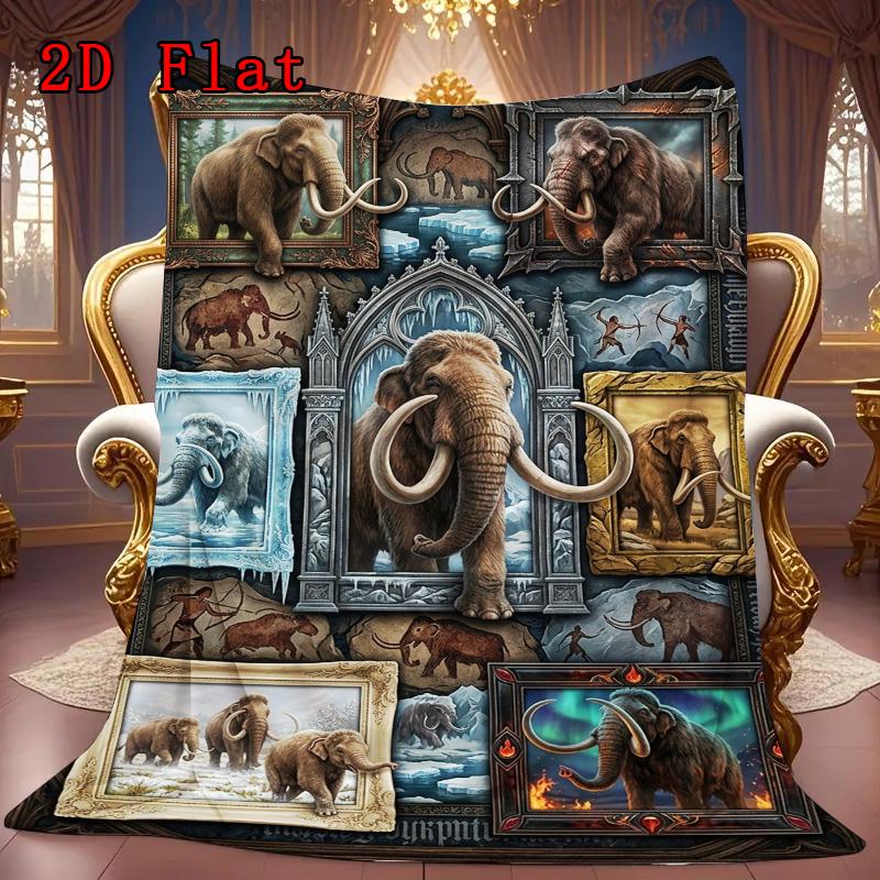 Prehistoric Mammoth Collage 2D Flat Pattern Flannel Blanket, High quality All Seasons, Home Decor, Warmth and Comfort, Perfect for Christmas Gifts.