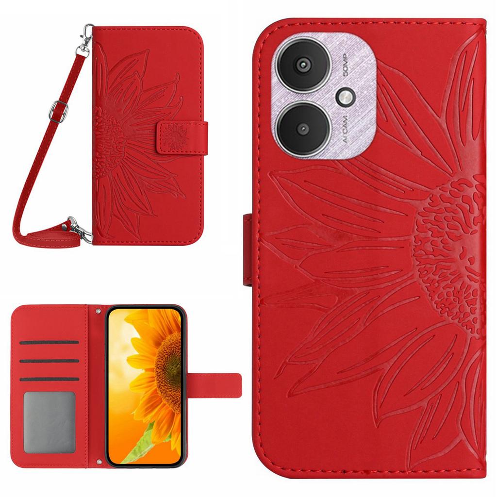 HT04 For Xiaomi Redmi 13C 4G/5G/13R 5G/Poco M6 5G/Poco C65 4G Crossbody Phone Leather Case Sunflower Pattern