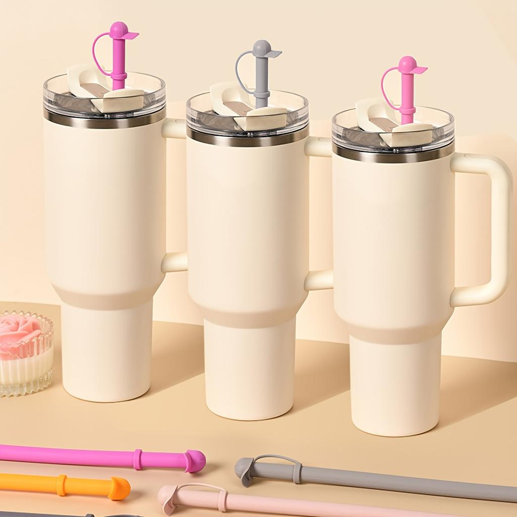 D5 6 Pack Silicone Straws with Cap Lids - 31cm/12 In Long Reusable Replacement Straw, Fit for 40 Oz 30 Oz Tumbler/Water Bottle