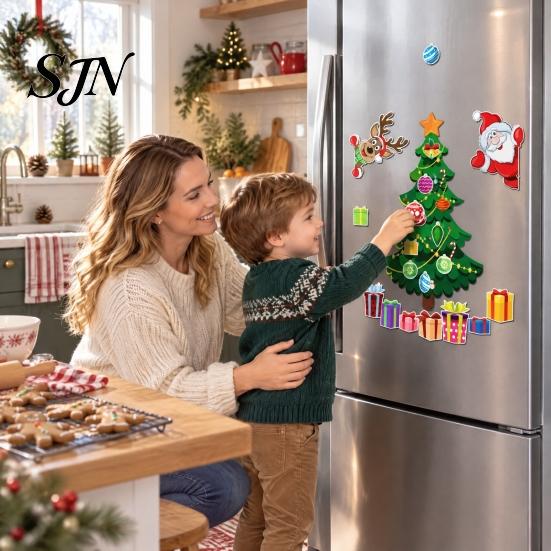 Home Security Door Decor Christmas Fridge Magnets, Soft Magnetic Santa & Tree Stickers, Reusable Party Supplies Holiday Magnet Ornaments for