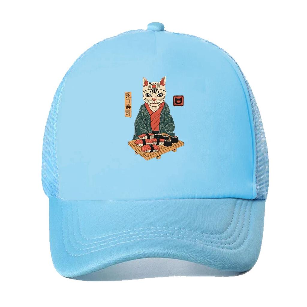 Neko Sushi Graphic Mesh Baseball Cap Casual Hat Outdoor For Womens Unisex FeUnisex