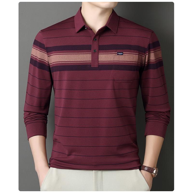 Men S Striped Long Sleeve Polo Shirt Loose Fit For Middle Aged Dad Autumn
