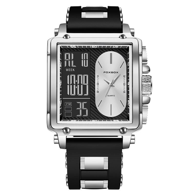 FOXBOX Square Men Quartz Watch Casual Sports Men Watches Digital Dual Display Date Waterproof Luminous Chronograp Watch For Men