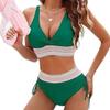 High Waist Split Bikini Women's Deep V Triangle Cup Webbing Side Drawstring Vacation Swimsuit Women's Tight Body