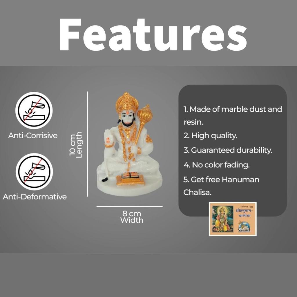 Hanuman Ji Murti for Car Dashboard, Hanuman Idol for Home Pooja with Hanuman Chalisa for Protection from Negative Energy,
