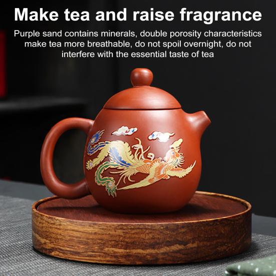 Чайный сервиз Цзыша ручной работы Дракон и Феникс, меняющий цвет фиолетовый глиняный чайник, чайный горшок кунг-фу, мастерство изготовления, волшебный чайник, подарок для любителя чая