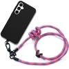 Protective Case - BOOLING - for Samsung Galaxy A35 5G - Black Silicone - Removable Pink Shoulder Strap - Flexible