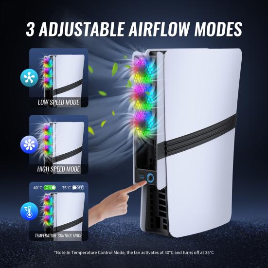 Game Console Cooling Low Noise Adjustable Fan with RGB Lighting USB External Fan Cooler
