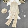 Fashion Collar Loose Long-sleeved Irregular Knit Tops High Waist Thin Straight Pants Two-piece Set