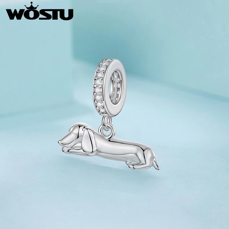 WOSTU DIY Dachshund Charms Pendant White Gold Plated Horse Girl Heart Beads Fit Original Bracelet Neckalce Wholesale