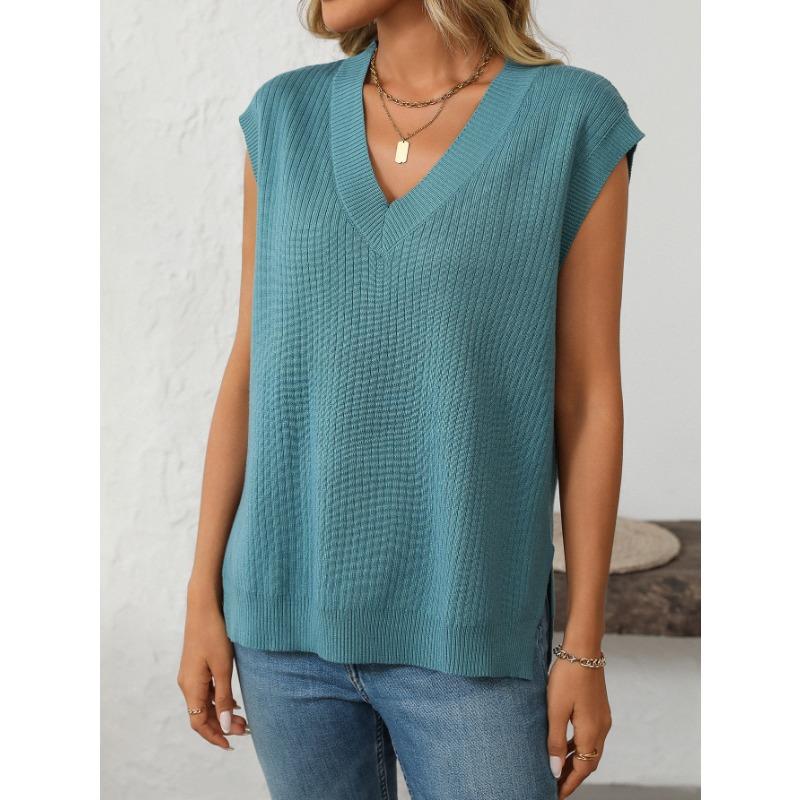 Женский летний новый свободный свитер без рукавов с V-образным вырезом