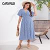 Summer Women's Dress Large Size V-neck Slim Print Elegant Simple Short-sleeved Dress