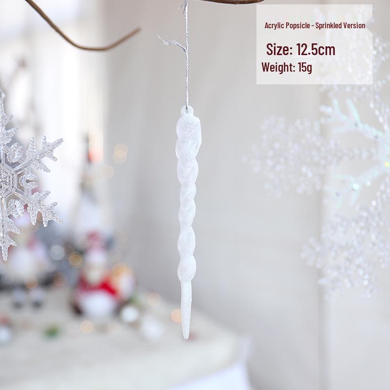 Снежинка Новогодняя елочная игрушка: Акриловая сосулька для праздничного украшения или свадебной инсталляции, прозрачно-белая