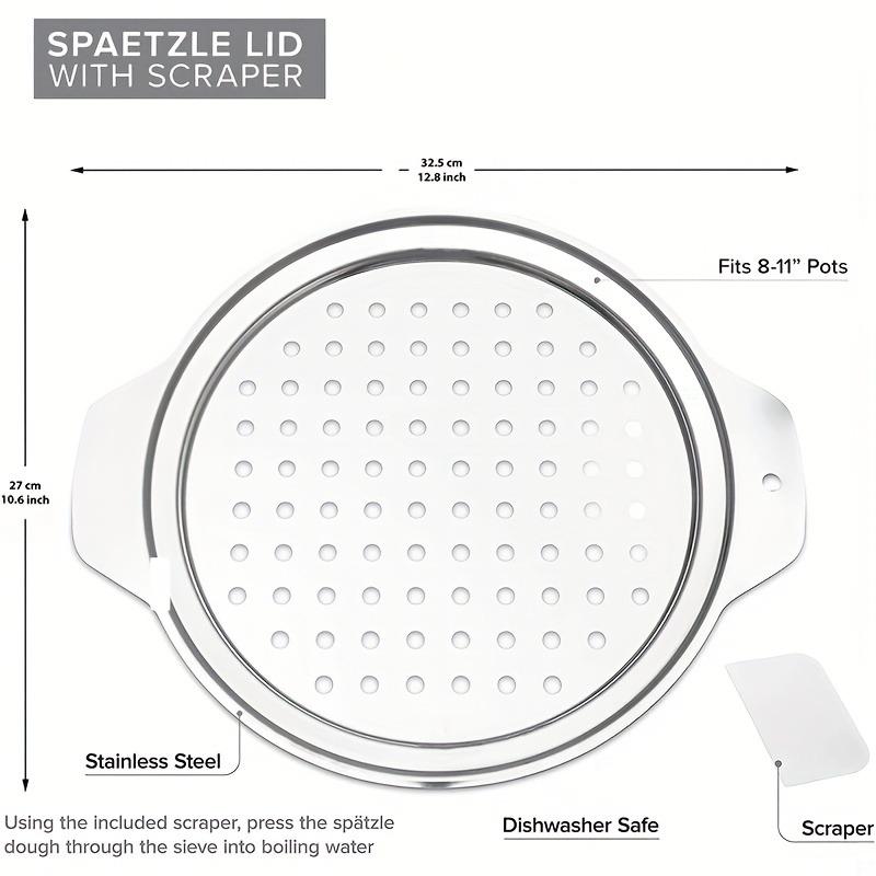 Крышка для спацле-мейкера из нержавеющей стали со скребком Традиционная немецкая сковорода для приготовления яичной лапши Кастрюля Дуршлаг для спагетти