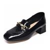 Loafers Women's 2025 Spring and Autumn New British Style Square Head Metal Buckle Pearl Cow Patent Leather Single Shoes Comfortable Small Leather Sho