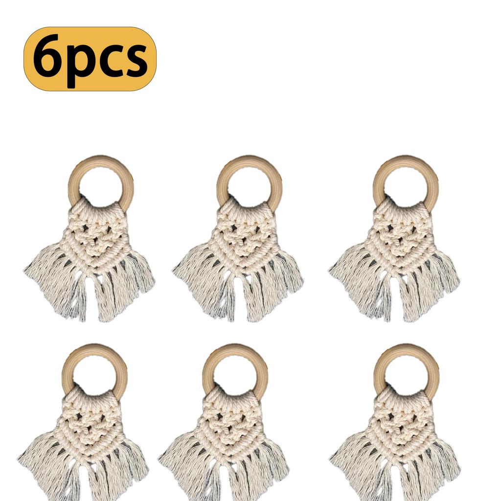 Boho Napkin Rings with Wooden Ring, Handmade Woven Fringe Napkin Holders for Rustic Wedding, Party & Farmhouse Table Decor