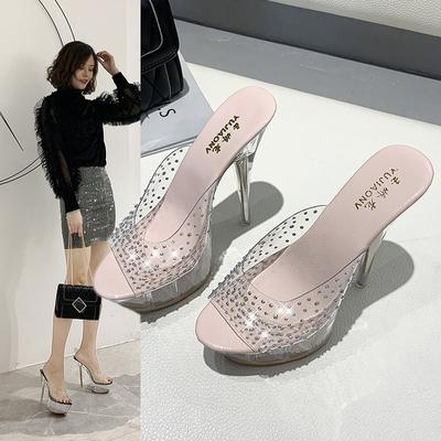 Босоножки на высоком каблуке большого размера новая обувь прозрачные сандалии с открытым носком шпилька хрустальные женские туфли