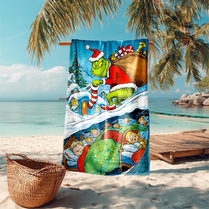 Grinch beach towel Outdoor camping Beach towel for vacation swim Outdoor pool Absorbent bath towel