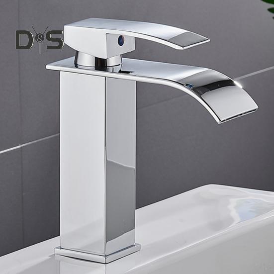 Водопадный смеситель для ванной комнаты с одной ручкой управления, современный дизайн, простая установка, смеситель для умывальника с водопадным изливом