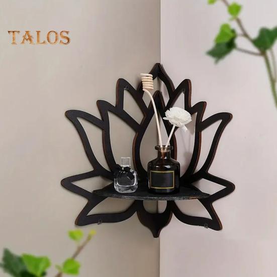 Wooden Wall Corner Shelf Easy Assembly Scented Candles Display Organizer Shelf Boho Aesthetic Wall Mount Floating Corner Shelf for Bedrooms Living