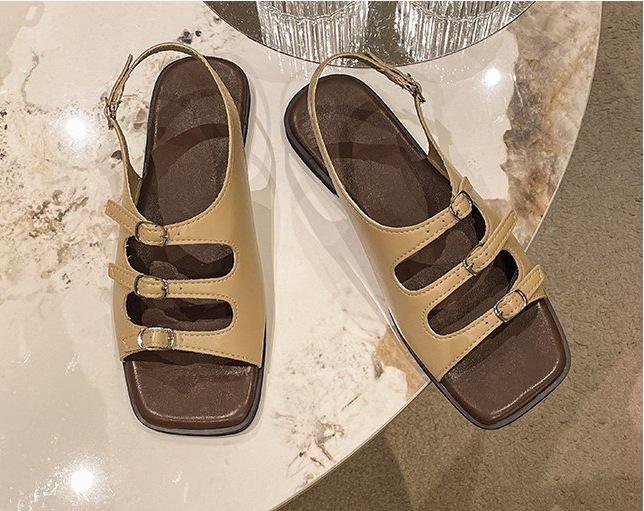 35-45 Large Size Soft Flat Sandals Autumn New Retro French Fairy Wind Beach Seaside Travel Roman Shoes