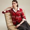 Zhaojun Women's Pure Cashmere V-neck Striped Jacquard Cardigan